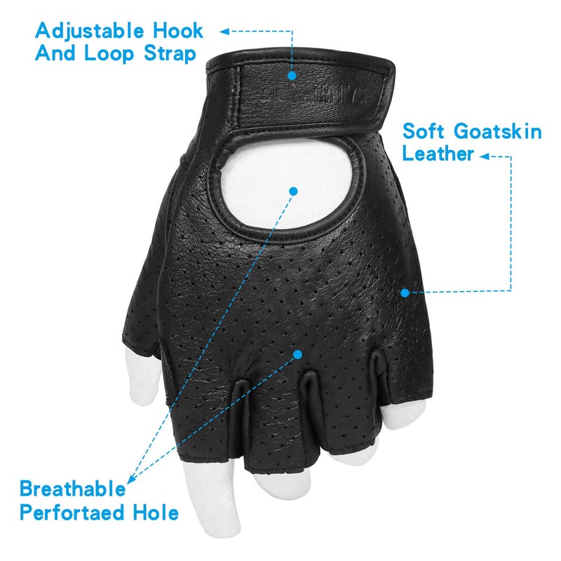KAIWENDE Half Finger Men's Motorcycle Gloves Gel Padded Fingerless Leather Motorbike Gloves (Black, Medium) - Image 2